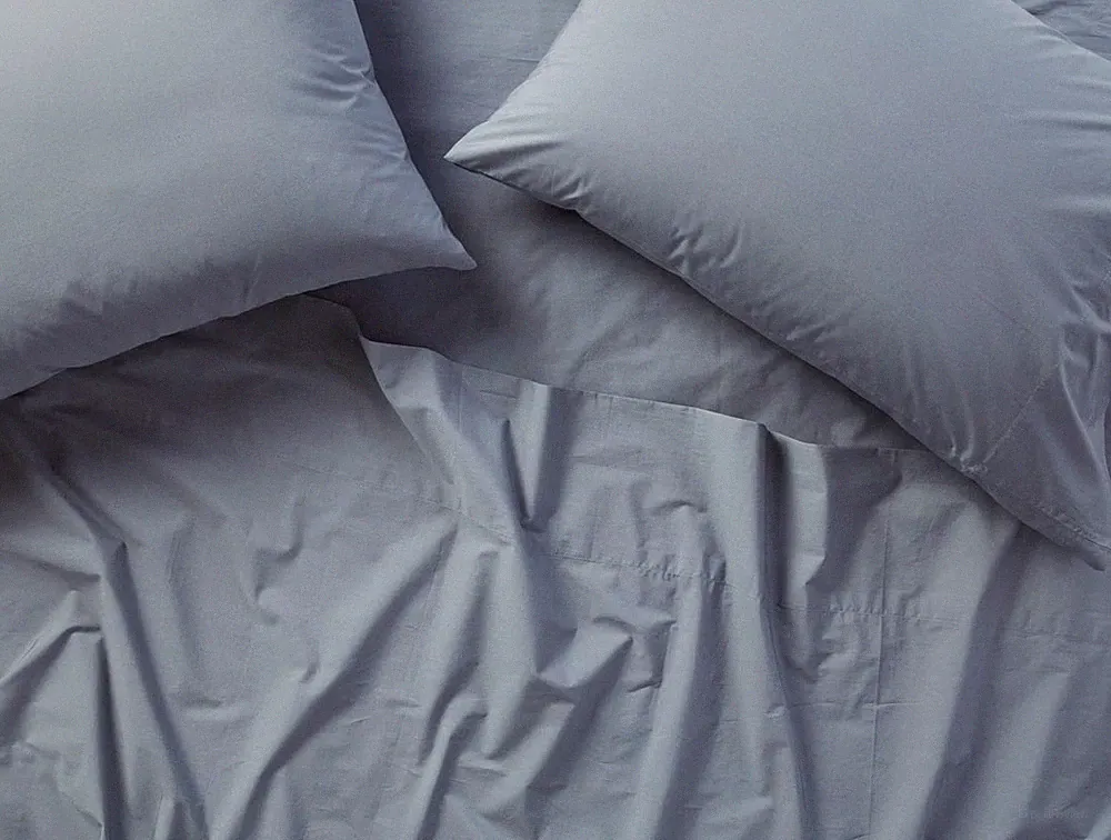 Coyuchi 300 TC Organic Percale Cotton Cal King Sheet Set Steel Blue $298 NWT