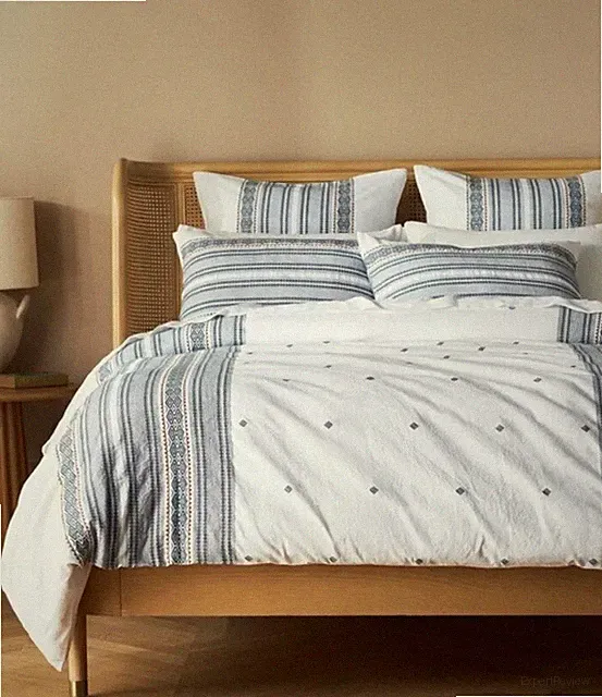 Coyuchi Blue Stripe Organic Full/Queen Duvet Cover Anthropologie Boho Hipster