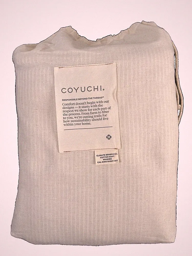 Coyuchi CAL KING Organic Cotton Sheet Set Praline Stripe Soft Washed Climate