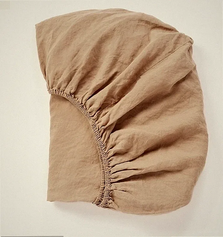 Coyuchi Relaxed Organic Linen Fitted Sheet in Doe Camel, Sz Full, NWT!