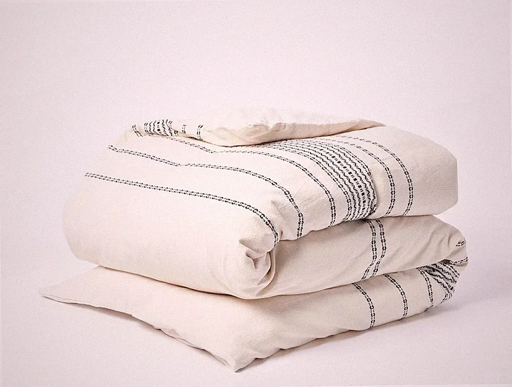 Coyuchi Ripple Stripe Organic Duvet Cover 2 Standard Shams Ivory Black NEW