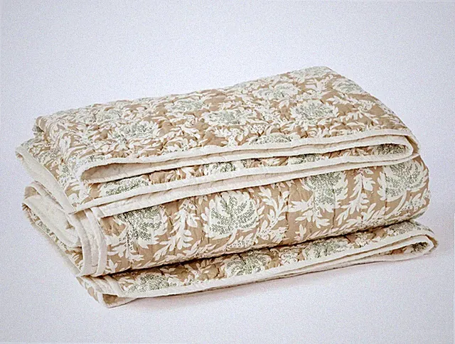 COYUCHI Robles Handstiched Organic Cotton Quilt, KING, Fawn w/ Juniper - $478