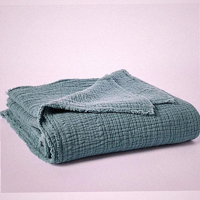 Coyuchi Topanga Organic Cotton Matelasse Blanket Sz King in Surf