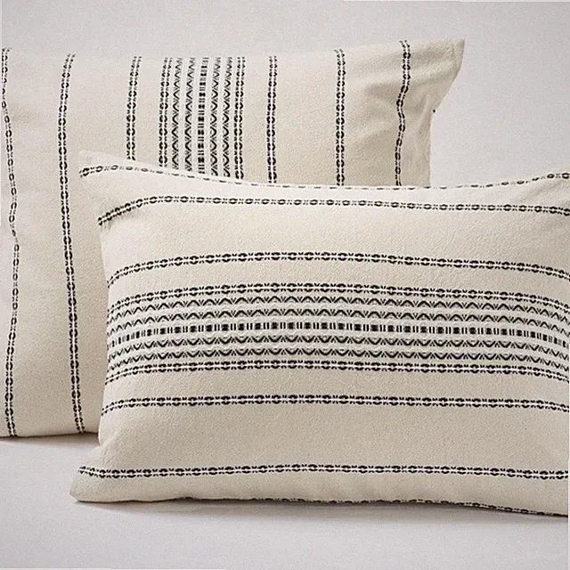 NEW$68 Coyuchi Organic Rippled Stripe Standard Sham(1) Ivory/Black Anthropologie