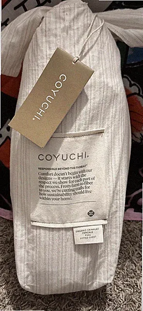 NEW Coyuchi Full Crinkled Percale Fitted Sheet Pure Organic Cotton Undyed Nature