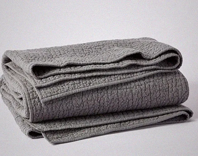 NWT $398 COYUCHI Pebbled Handstitched Organic Cotton Quilt QUEEN Slate