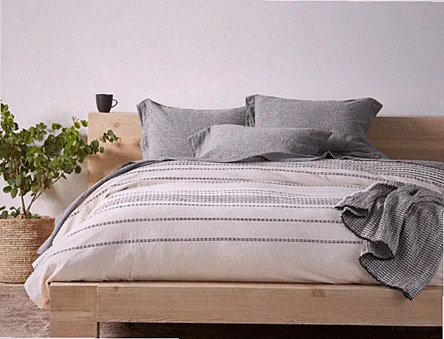 NWT $398 COYUCHI Rippled Stripe Organic Cotton DUVET COVER Ivory w/ Bk KING